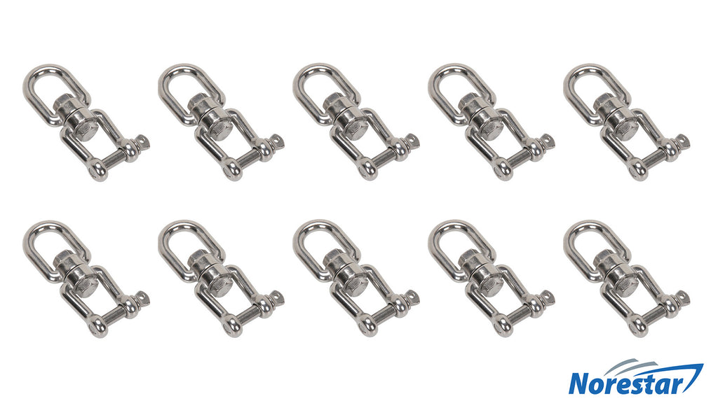 Ten Stainless Steel Eye & Jaw Swivels