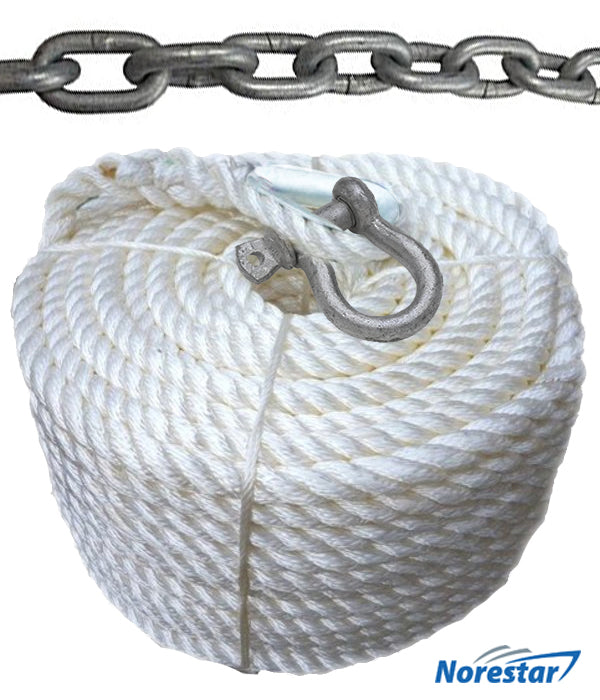 Three-Strand Nylon Anchor Rope w/ Galvanized Chain & Shackle