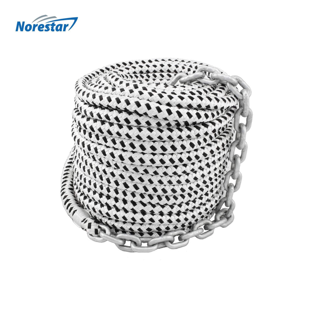 Norestar Double-Braided Nylon Anchor Rode (Windlass Rode): Anchor Rope Pre-Spliced with HT G4 Chain