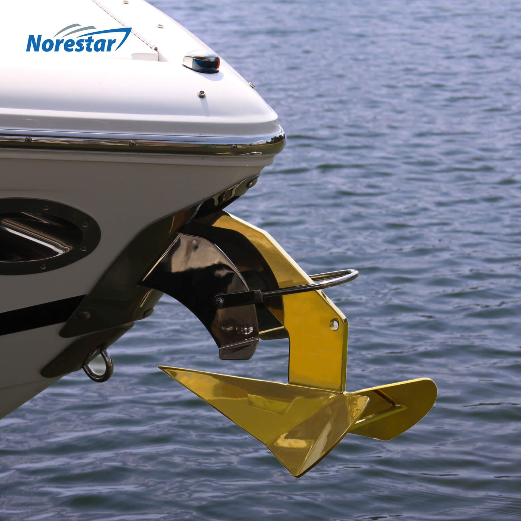 Norestar Stainless Steel Rainbow Wing-Style Boat Anchor on Boat Gold Side